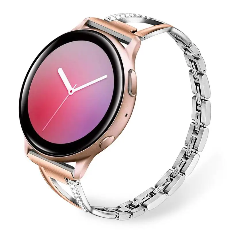 Rose Gold Silver Твердый нержавеющая сталь+ Кристальный ремешок с бриллиантами для samsung Galaxy Watch Active 2 40 мм 44 мм Band Active2 женский ремешок браслет - Цвет ремешка: Rose Gold Silver