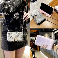 for iphone 11 case 120cm necklace chain crossbody fluffy card holder flip case for iphone 7 8 6s plus se2020 xr x xs 12 pro max