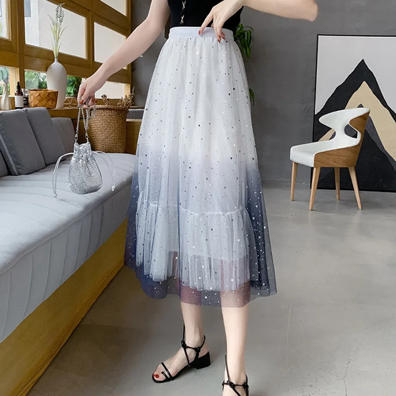 Женская юбка пачка из тюля розовая длинная трапециевидная средней длины с