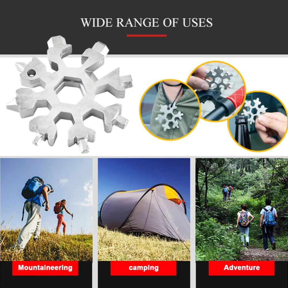 

Multifunction Snowflake Wrench Household Gadget Screwdriver 18-in-1 Spanner Outdoor Snowflake Tool Card Portable