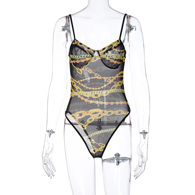 

2021 spring and summer new sexy V-neck sling print one-piece suit temperament women's clothing