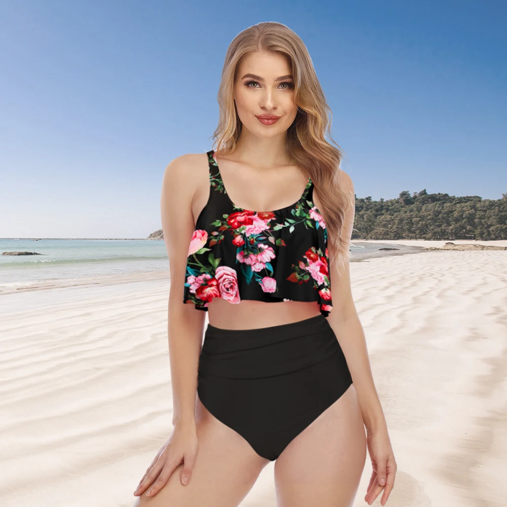 

Phurro Women's High Waisted Tummy Control Flounce Bikini Set Two Piece Swimsuit Scoop Neck Biquini 2021 Beachwear