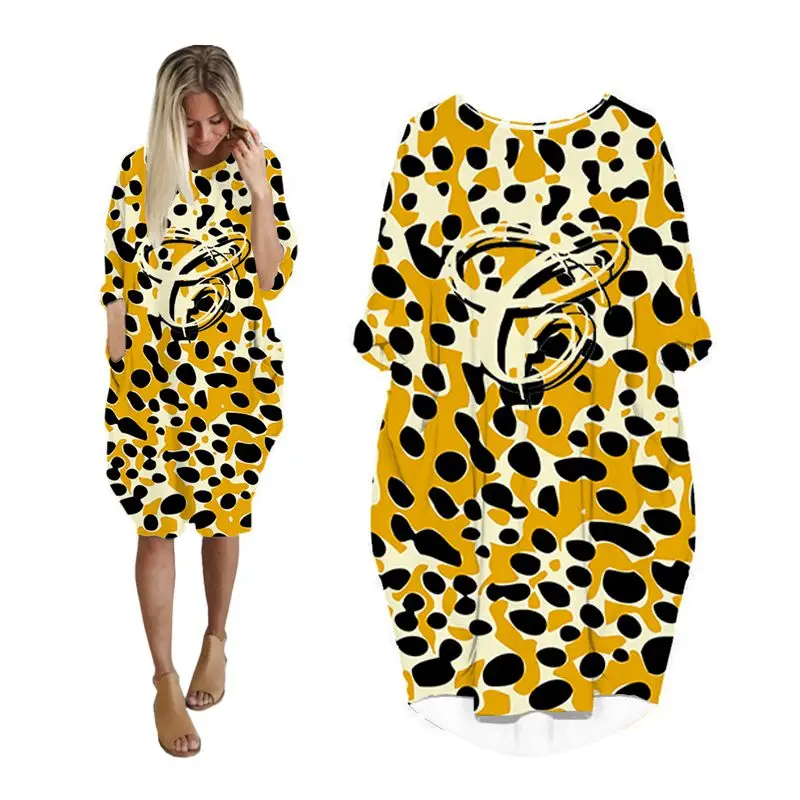 Женское платье макси с леопардовым принтом и длинным рукавом| |