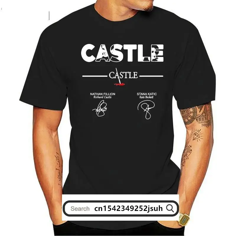 

Castle Tv Series T-Shirt Nathan Fillion - Stana Katic Signatures Shirt Black Men Colorful Tee Shirt