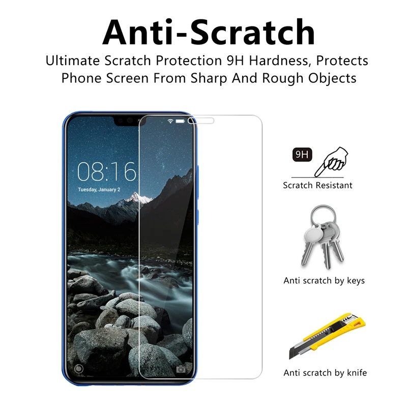 1pcs/2pcs Transparent Screen Protector for Honor 8 Pro 8C 7S 7 Lite 6 9H HD Protective Glass on Huawei Note 10 | Мобильные телефоны