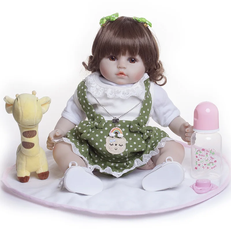 45 см Reborn Baby Doll милое зеленое платье костюм реалистичные детские кудри девочка