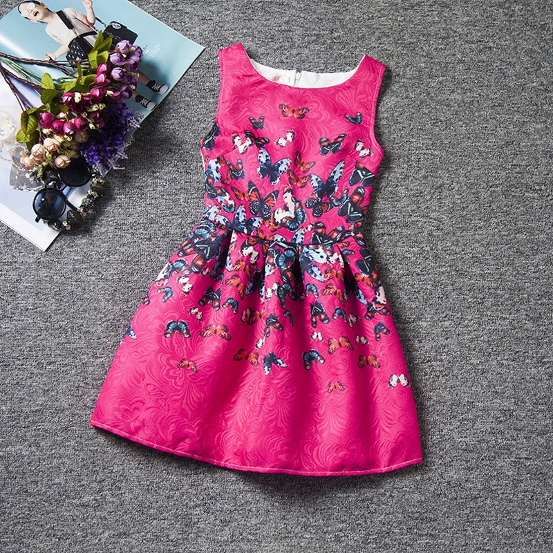 

New Arrival Kid Flower Girl Dresses Butterfly Print Sleeveless O-neck Zipper Back Girls Pageant Dresses Vestidos