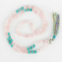 8mm 108 knot natural pink crystal green jade beads bracelet gift blessing energy beaded practice diy healing chain calming