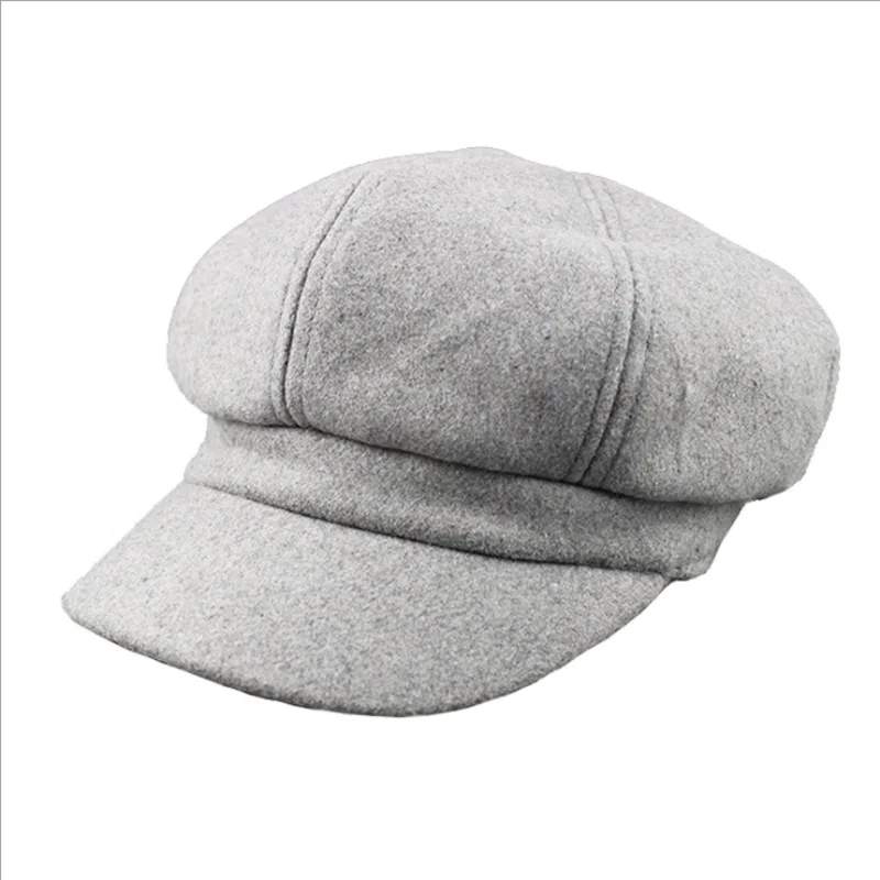 

Casual Girls Beret Hats Solid Color Wool Blended Octagonal Newsboy Caps Cool Street Brim Hat Women Wool Berets Outdoor Street