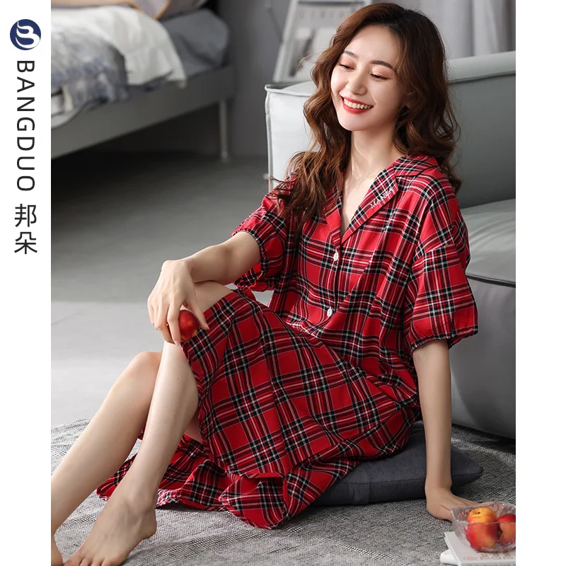 

Пижама женская летняя из хлопка с коротким рукавом и ночной рубашкой