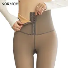 NORMOV-pantimedias de terciopelo para mujer, pantimedias ligeras y gruesas de cintura alta, ajustadas y cálidas, Invierno