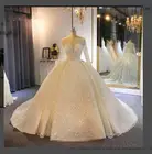 Блестящее бальное платье принцессы с блестками, свадебные платья с длинным рукавом, прозрачным воротником и оборками, свадебное платье на шнуровке