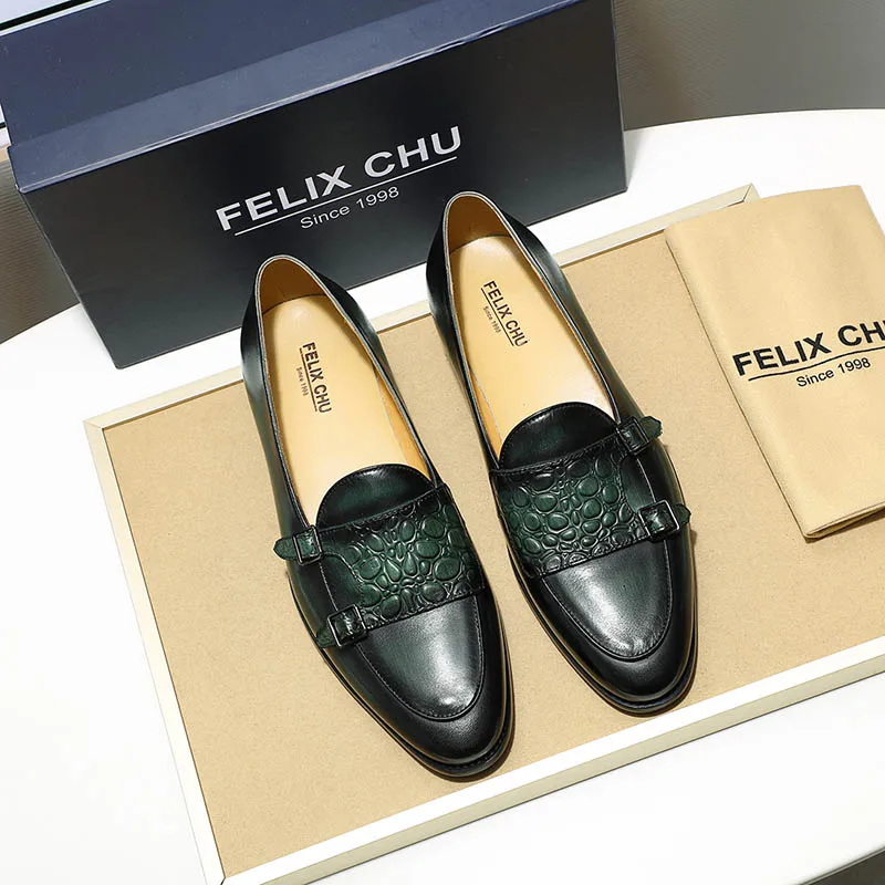 Роскошные мужские мокасины FELIX CHU лоферы из натуральной кожи с двойным ремешком