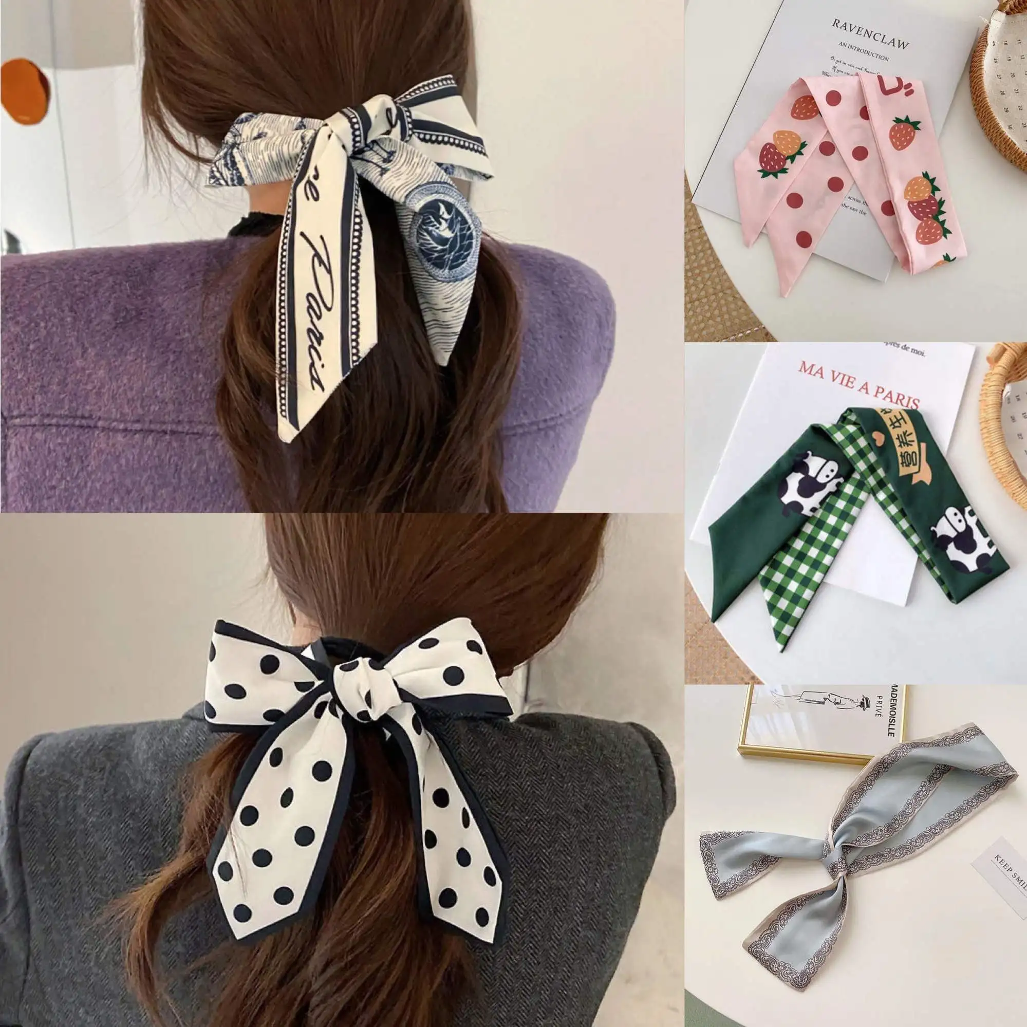 

2021 Satin DIY Print Small Scarf Women Riband Handle Bags Scarf Narrow Long Wrist Small Ribbon Fashion Hair Band Scarves & Wraps
