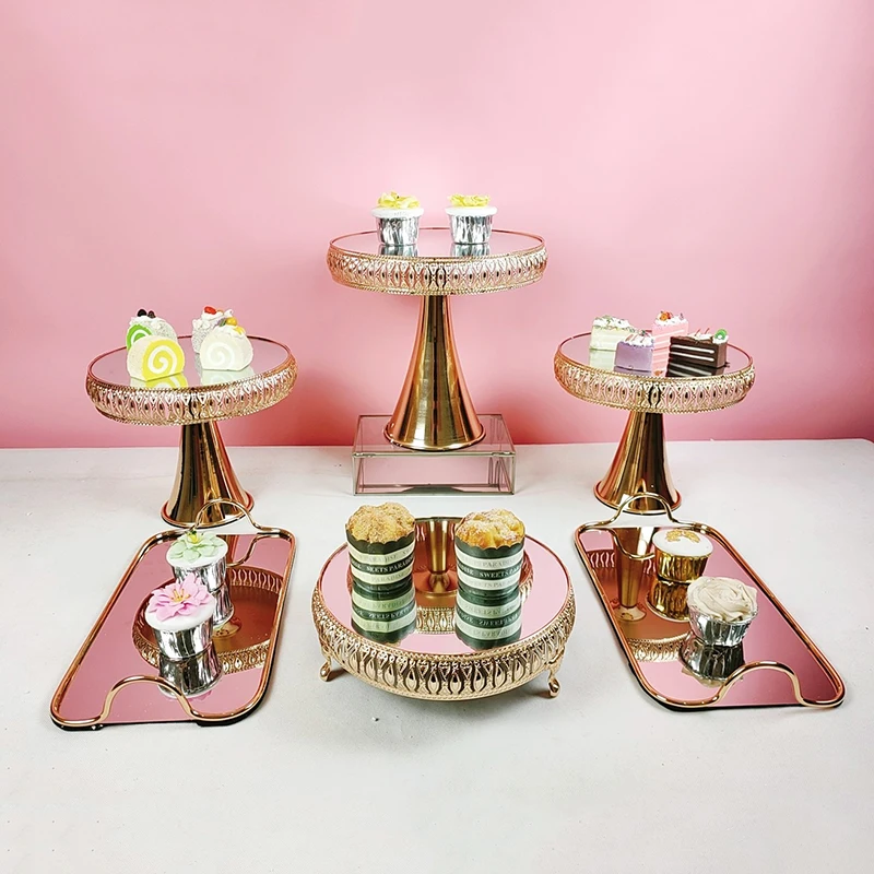 

round gold cake stand plate for wedding exhibion Fruit Tray dessert table cupcake rack set