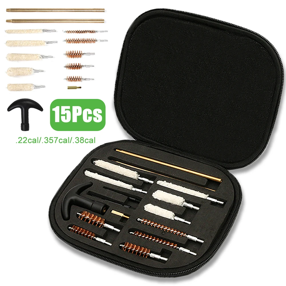 

15Pcs Tactical Gun Cleaning Kit for Rifle Airsoft Pistol Handgun Professional Cleaning Set Gun Barrel Brush Tool for .22 .38 cal