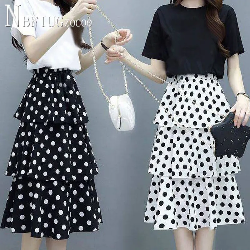 

2020 Polka Dot Cake Women Skirt Korean High Waist Female Chiffon Skirts