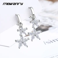 mewanry 925 sterling silver drop earrings for women trend sweet sparkling zircon flower bride jewelry party gift prevent allergy