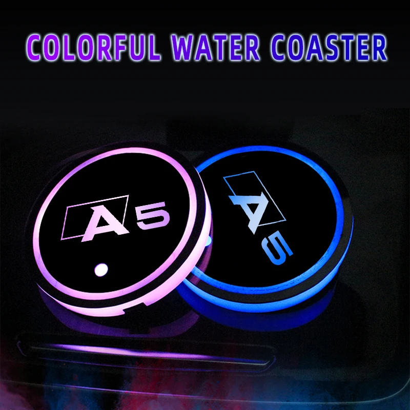

2Pcs Led Car Logo Cup Lights For Audi A5 Type 2008-2014 2016 2017 2019 2020 2021 Model Logo Light Luminous Coaster Accessories