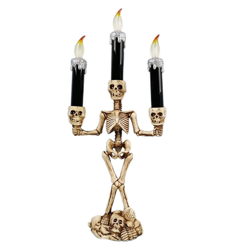 

Halloween Skull Candle Holder with LED Glowing Light Skeleton Ghost Hand Flameless Candle Lamp Party Bar Decoration