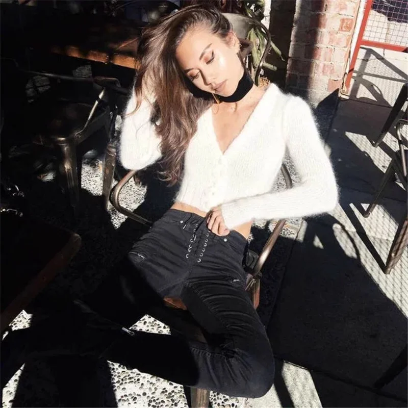 Плюшевый вязаный кардиган с v-образным вырезом женский осенне-зимний новый