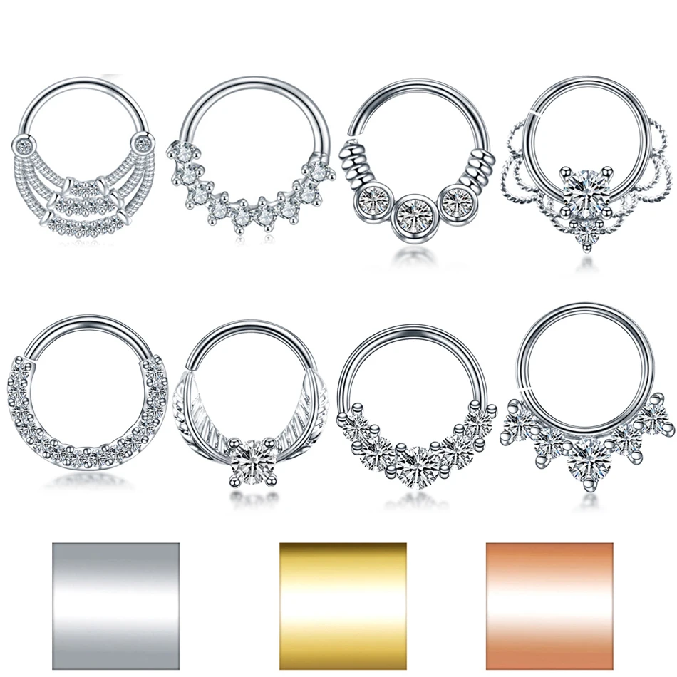 

1PC CZ Seamless Nose Hoop Septum Gold Ring Bendable Daith Cartilage Tragus Pierced Ear Helix Clicker Conch Rook Piercing Jewelry