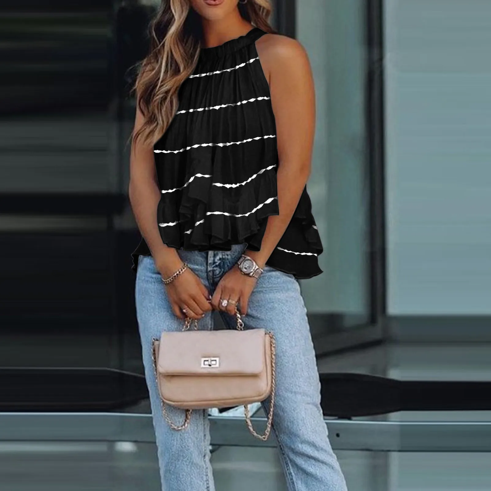 

40# Sleeveless Vintage Summer Blouses 2021 Elegant Halter O-Neck Blouse Vest Women'S Blouse Sexy Pullover Women Blouse
