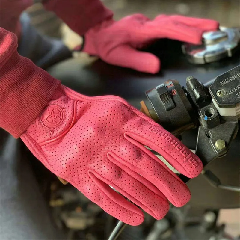 Женские мотоциклетные перчатки для сенсорного экрана розовые кожаные езды на
