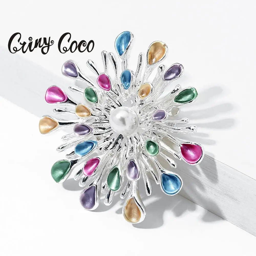 Женская металлическая брошь в форме цветка Cring Coco разноцветная эмалированная с