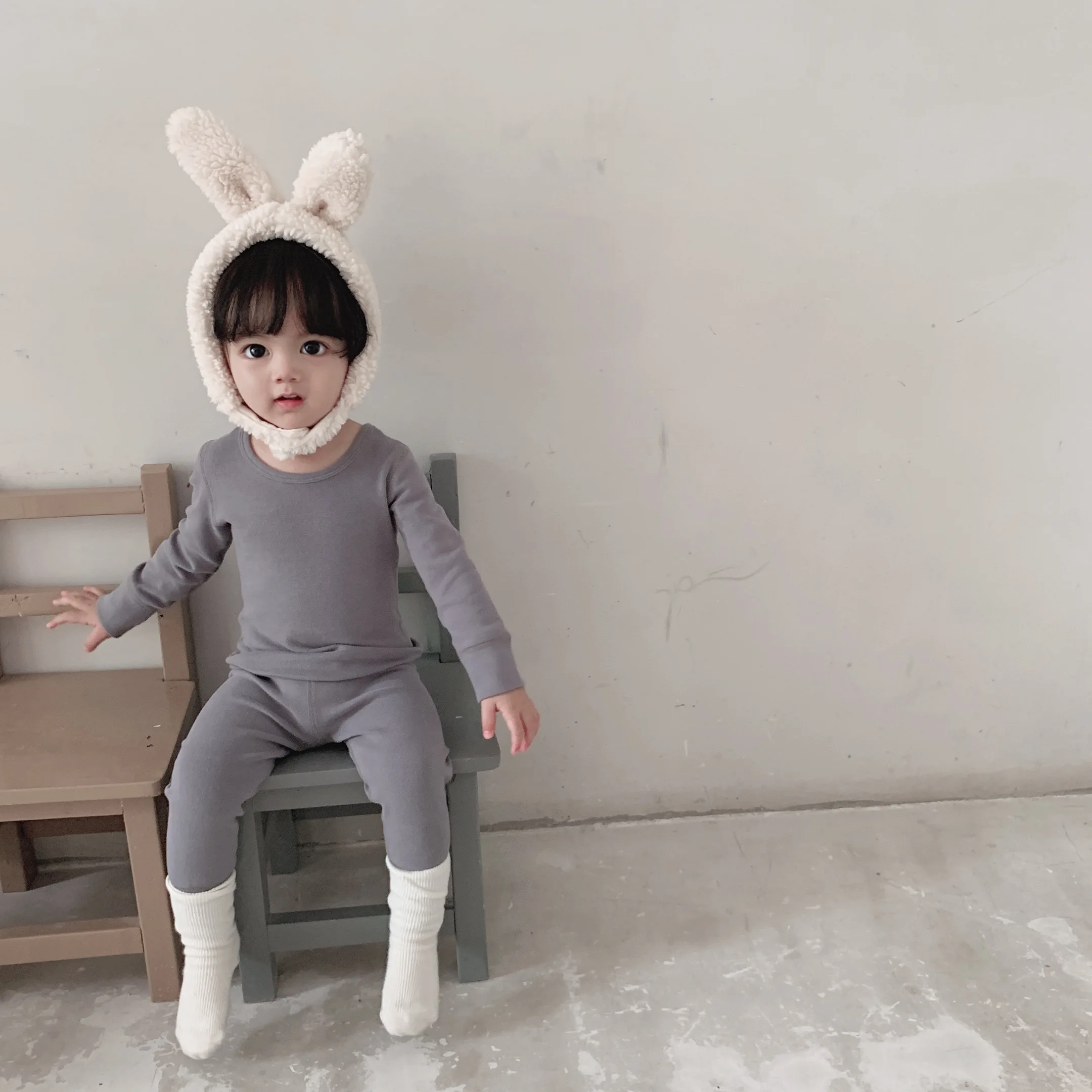 Хлопковые шерстяные пижамные комплекты без косточек для маленьких мальчиков и