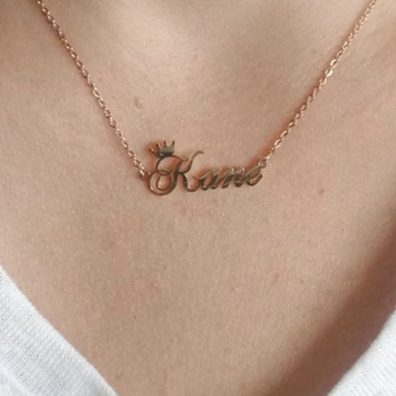 Персонализированное ожерелье в виде короны с именем Bijoux Femme, подвески из нержавеющей стали на заказ для женщин, ювелирные изделия на заказ, аксессуары BFF