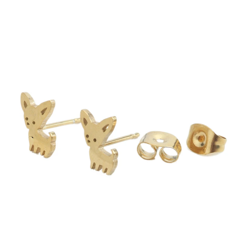 DoreenBeads модные серьги гвоздики из нержавеющей стали 304 золотой цвет кошачьи