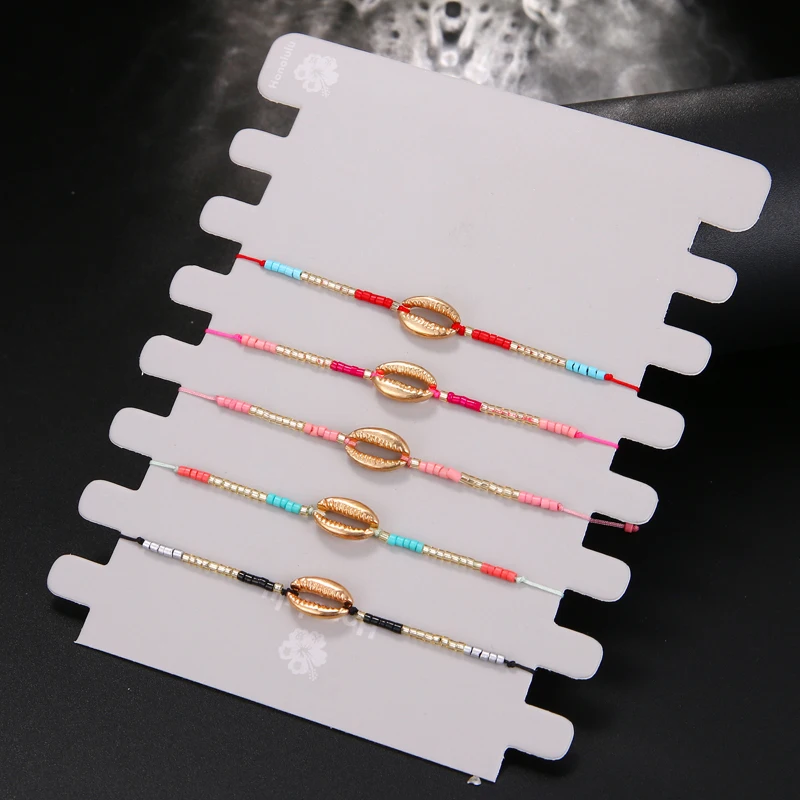 Браслеты в стиле бохо для женщин золотые ракушки бусины красный веревочный узел