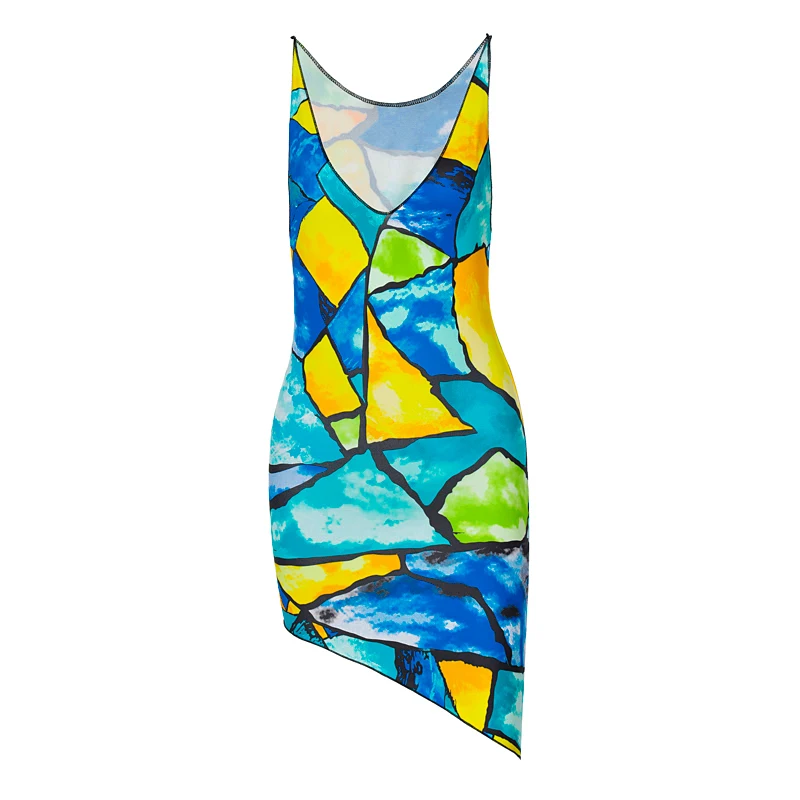 

Women Sexy V Neck Party Printed Bodycon Package Hip Tank Mini Short Dress Sundress 2021 Female Clothing Streetwear