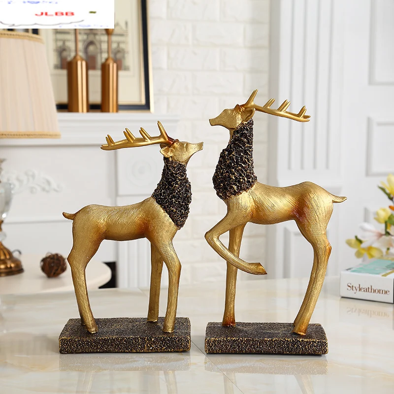 

European Style Resin Elk Ornaments Two-piece Living Room Office Desktop Lucky Decorations Home Decoration Accessories Modern