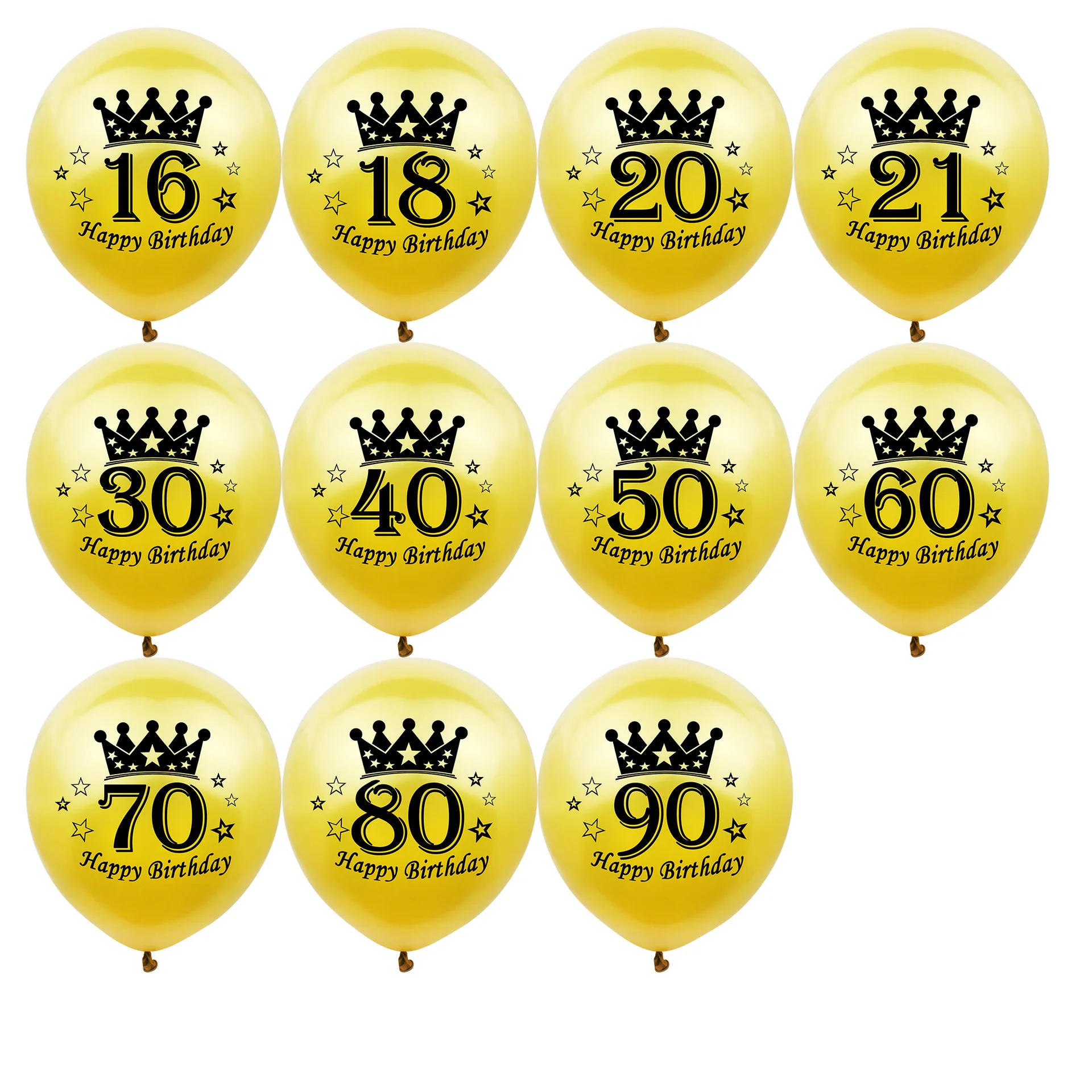 

10pcs 12inch Number Printing Black Gold 16 To 90 Year Old Latex Balloon Adult Happy Birthday Party Event Decoration Balloons