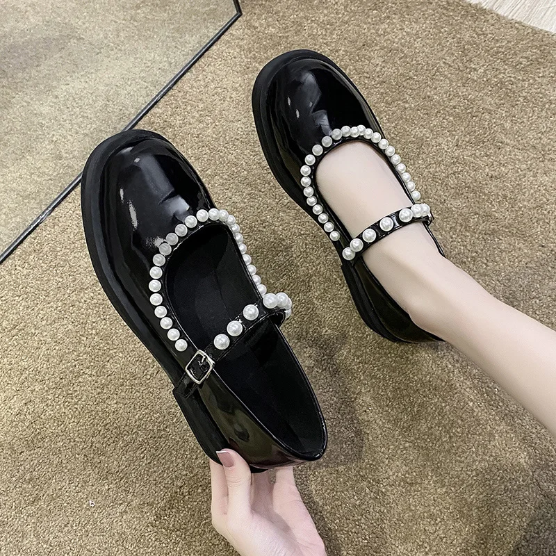 

Women's Shoes Platform Oxfords Round Toe Autumn Shallow Mouth Casual Female Sneakers Modis Pearl Decorateion Flats Clogs New Lea