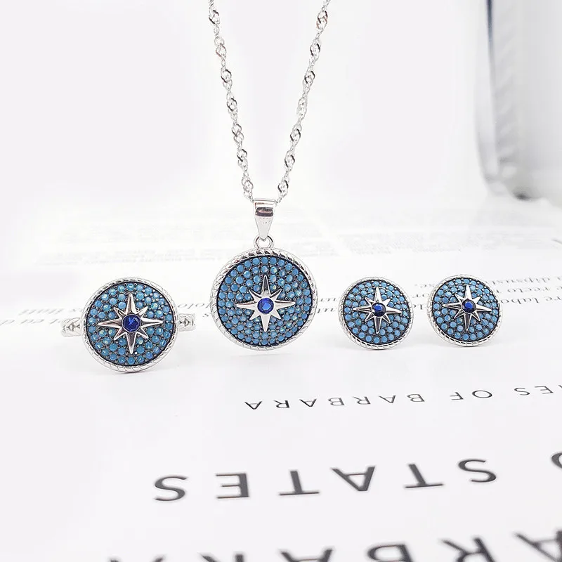 

S925 Sterling Silver Turkish Style Zircon Jewelry Set for Women Female Fashion Gemstone Fine Jewelry Sets