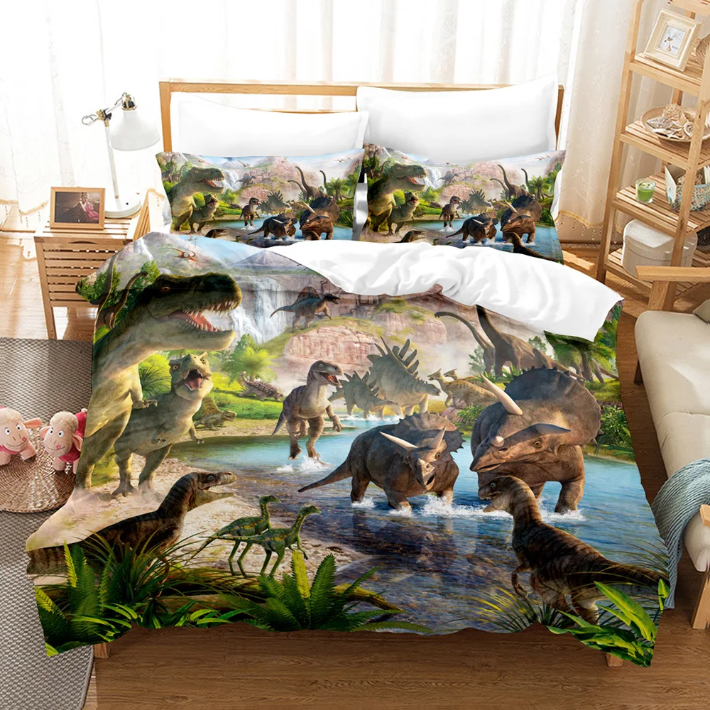 

Cartoon Vivid Dinosaur 3D Printed Bedding Set Kids Boys Teens Duvet Covers Pillowcases Comforter Bedclothes Bed Linen(NO sheet)