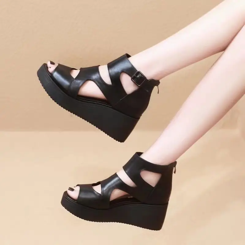 

Sandals Women's New Summer Breathable Shoes All-match Black Platform High Heels Platform Wedge Shoes Shoes Sandals Women Sandals