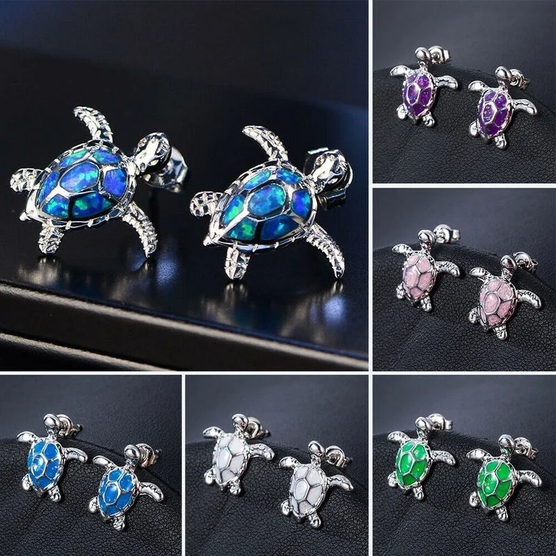 

Imixlot Cute Sea Turtle Ear Studs Charm Fire Opal Crystal Earrings for Women Girl Trendy Jewelry