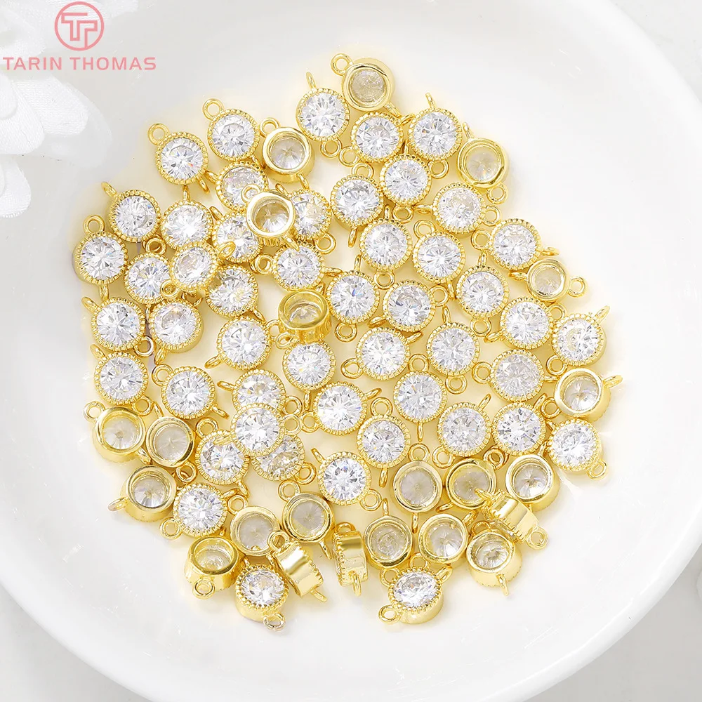 

4PCS 5x10MM 6x10MM 24K Gold Color Plated Brass with Zircon 2 Holes Connect Charms Connector High Quality Findings Accessories