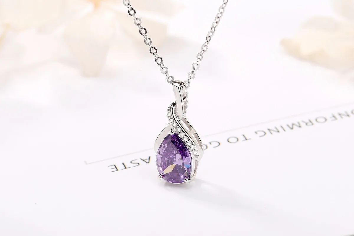 Мода фиолетовая кристальная Подвеска Шарм Дубай в форме капли ожерелье