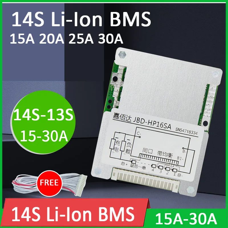 Защитная плата для литий ионного аккумулятора 14S 13S BMS 48 В 18650 с балансировкой 15 А 20