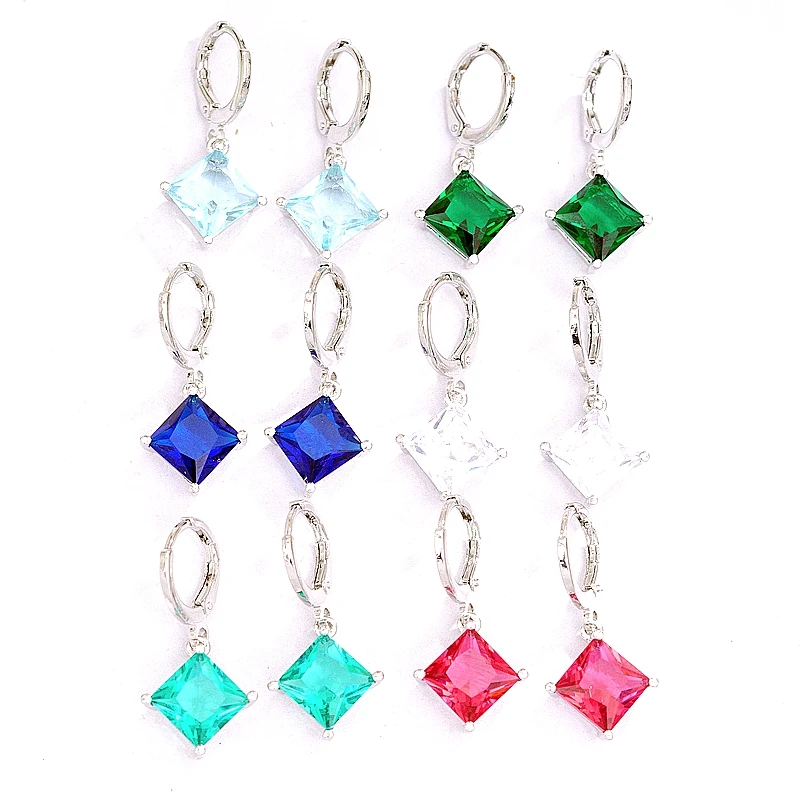 Разноцветные квадратные висячие серьги с кристаллами для женщин и девушек