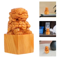 1pc wood lion figurine art carving statue miniature lion sculpture adornment