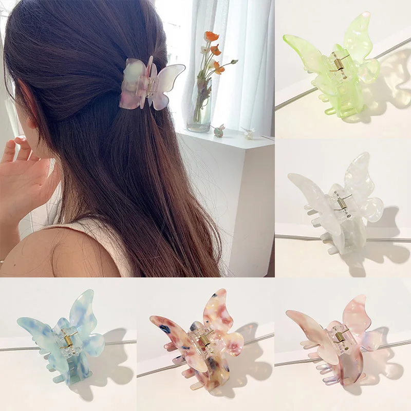 

New Women Hair Claw Mini Butterfly Hair Claws Acrylic Hair Ornament Clip Hairpins Fashion Hair Accessories for Girls Headwear