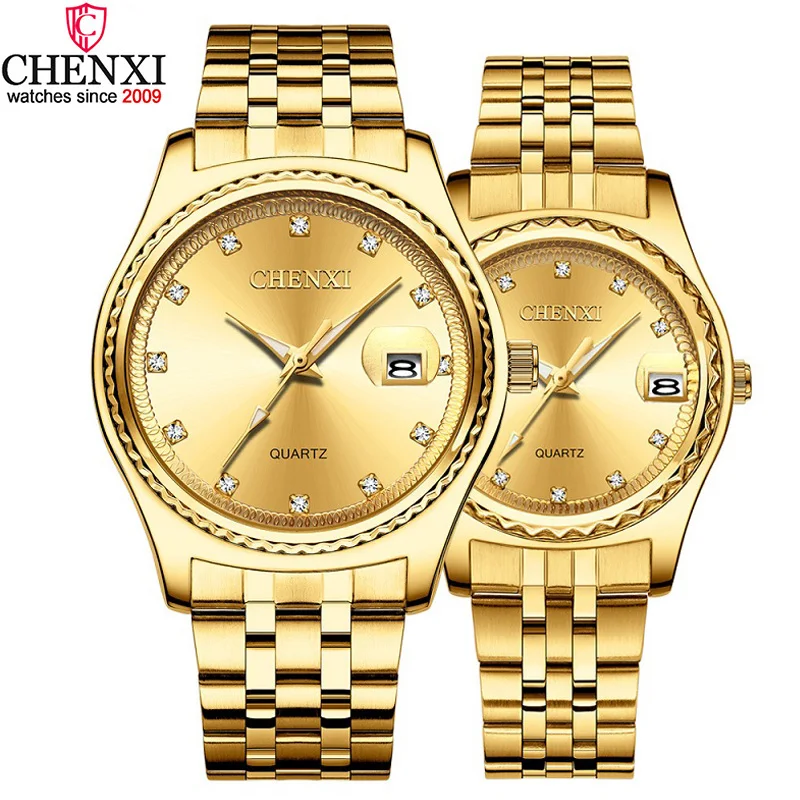 Часы для влюбленных CHENXI роскошные золотые стальные часы мужчин и женщин деловые