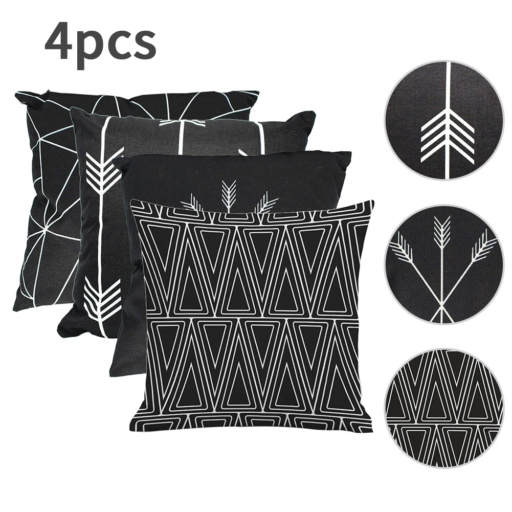 

4PCS 45x45CM Modern Geometry Cushion Cover Short Plush Pillowcase Double-Sided Pattern Pillow Cover Home Decor Pillow Case