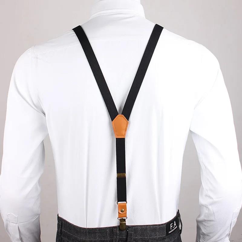 

2.0cm Width Fashion Black Beige Striped Y-shape 3 Clips High Elastic Business Men's Gift Suspenders Suit Pants Shoulder Strap